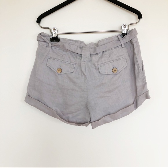 Gray Beach Spring Summer Linen Shorts With Bow - Picture 3 of 5